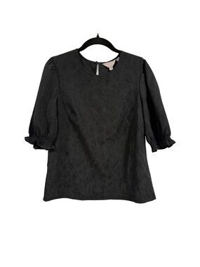 Ted Baker Black Floral Textured Puff Sleeve Blouse Size S